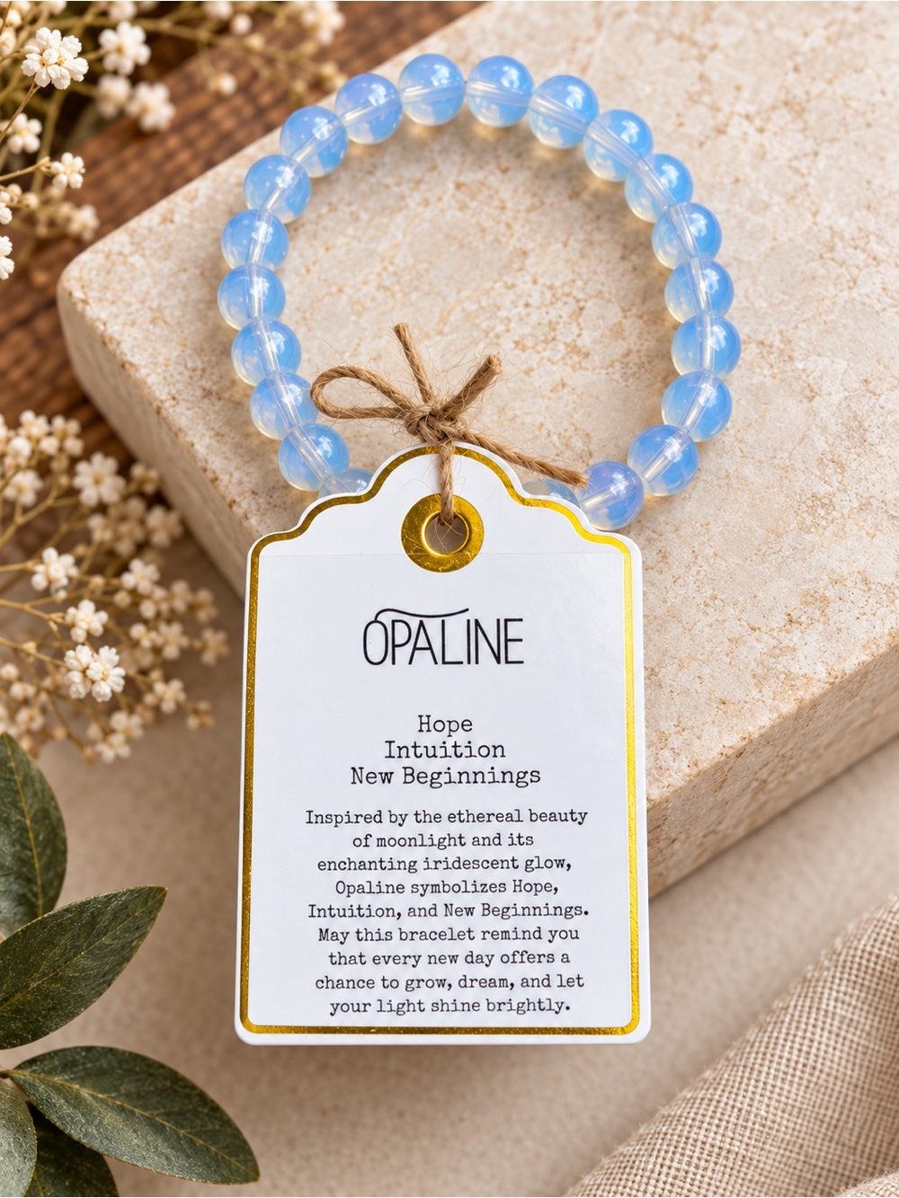 Handmade Opalite Beaded Bracelet | Iridescent Crystal Gemstone Stretch Bracelet